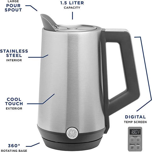 GE Electric Kettle with Digital Temperature Control 1.5 Liter Stainless Steel - Future Store