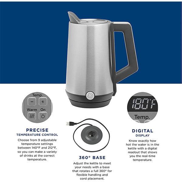 GE Electric Kettle with Digital Temperature Control 1.5 Liter Stainless Steel - Future Store