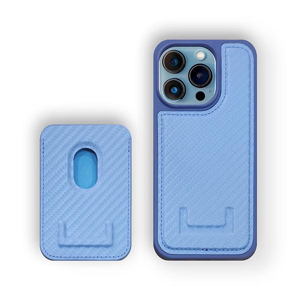 Heci iPhone 14 Pro Max Carbon Fiber Case with Magnetic Wallet Baby Blue - Future Store