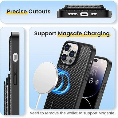Heci iPhone 14 Pro Carbon Fiber Case with Magnetic Wallet Black - Future Store