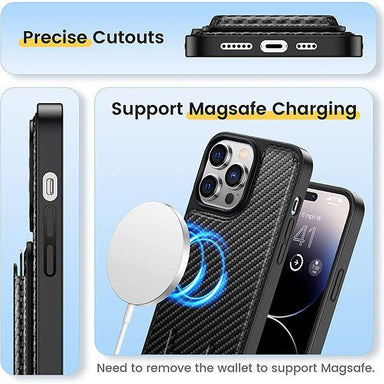 Heci iPhone 14 Pro Max Carbon Fiber Case with Magnetic Wallet Black - Future Store