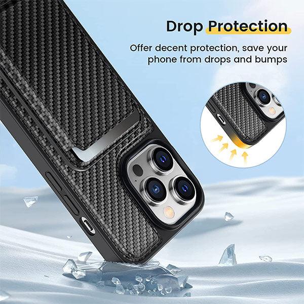 Heci iPhone 14 Pro Carbon Fiber Case with Magnetic Wallet Black - Future Store