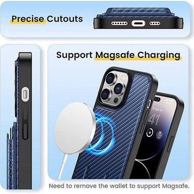 Heci iPhone 13 Pro Max Carbon Fiber Case with Magnetic Wallet Blue - Future Store