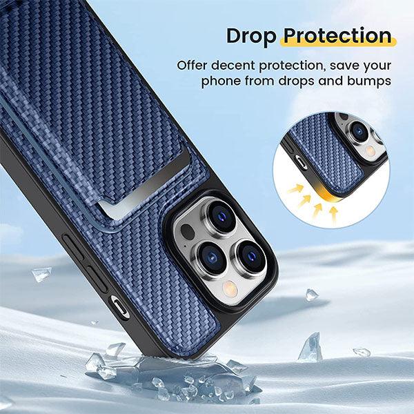 Heci iPhone 13 Pro Max Carbon Fiber Case with Magnetic Wallet Blue - Future Store