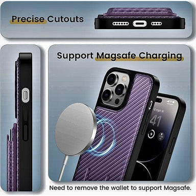 Heci iPhone 14 Pro Max Carbon Fiber Case with Magnetic Wallet Deep Purple - Future Store