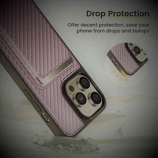 Heci iPhone 14 Pro Max Carbon Fiber Case with Magnetic Wallet Deep Purple - Future Store