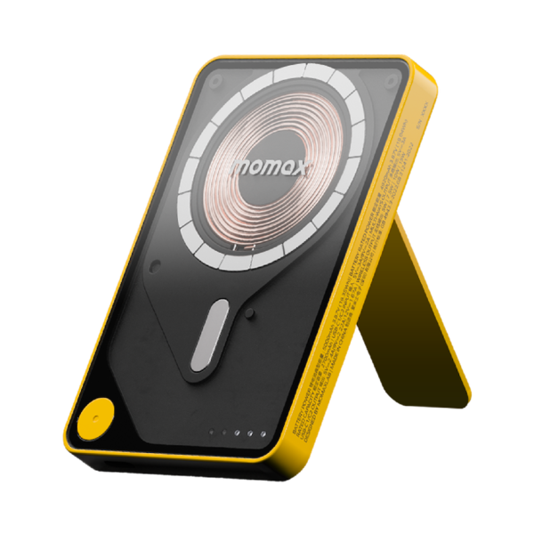 1-Power X Pro Magnetic Wireless Battery Pack (5000mAh) with Stand and Built-in USB-C Cable (Yellow)