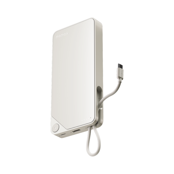 1-Power X Battery Pack (10000mAh) with Built-in USB-C Cable (White)