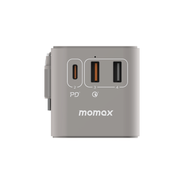 1-World+ 70W GaN 3-Port w/ Built-in USB-C Cable + AC Travel Adaptor (Grey)