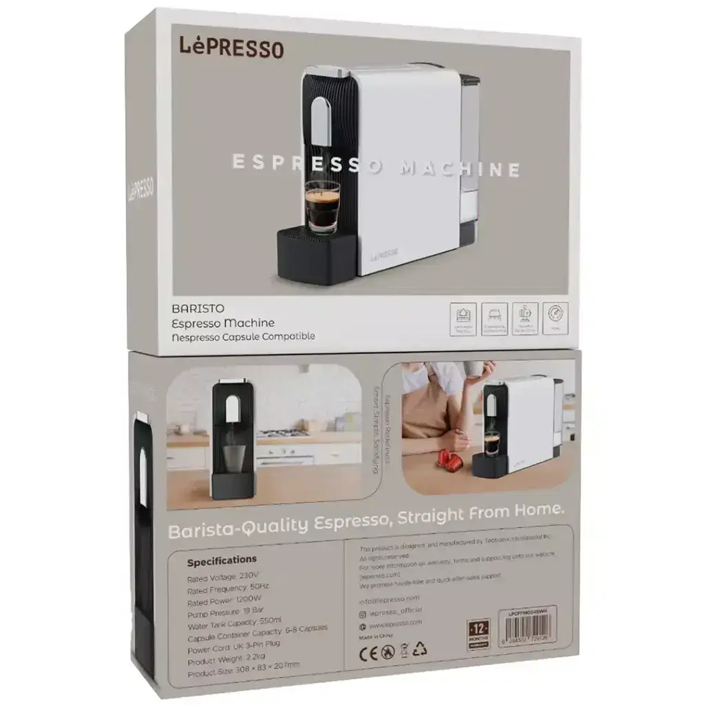 Lepresso Baristo Espresso Machine Nespresso Capsule Compatile -White