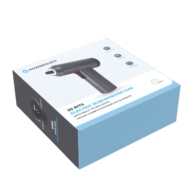 Powerology 30 Bits Electric Screwdriver Gun With Built-In Led Lightspace Gray