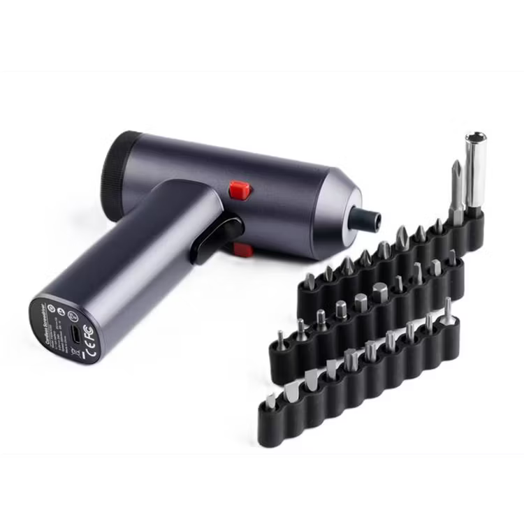 Powerology 30 Bits Electric Screwdriver Gun With Built-In Led Lightspace Gray