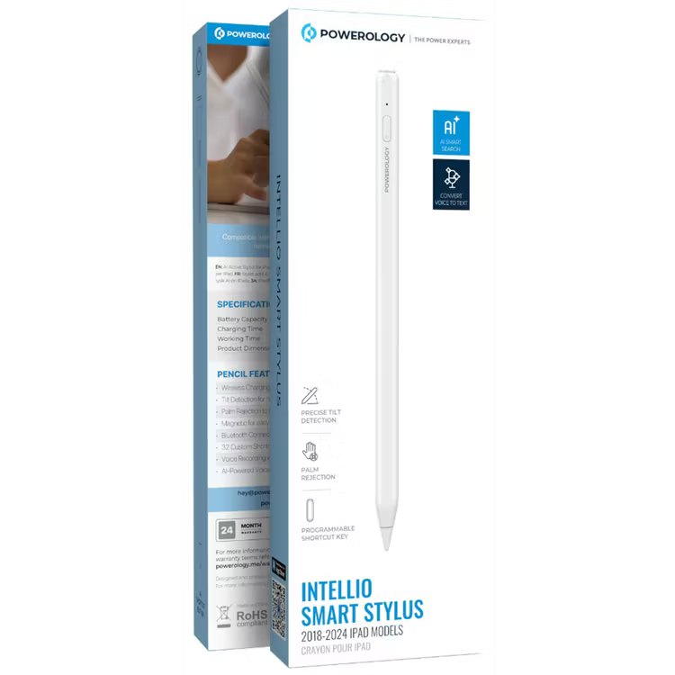 Powerology Intellio Smart Stylus 2018-2024 Ipad Modelswhite