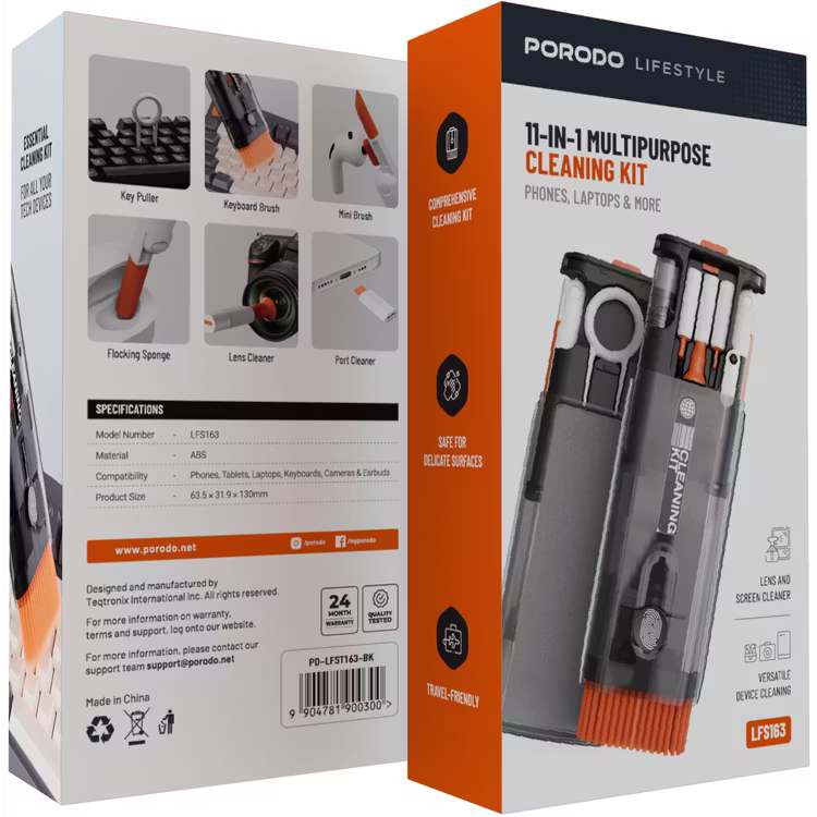 Porodo Lifestyle 11-IN-1 Multipurpose Cleaning Kit -Black
