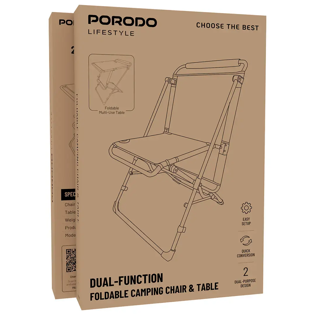 Porodo Lifestyle Dual-Function Foldable Camping Chair & Table -Orange