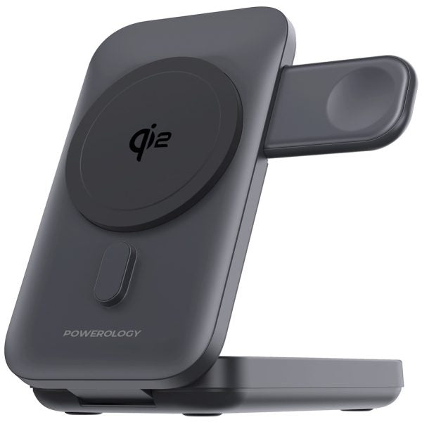 Powerology  10000Mah Qi2 - 15W Iphone 15 Magsafe Powerbank - Watch Charger Black