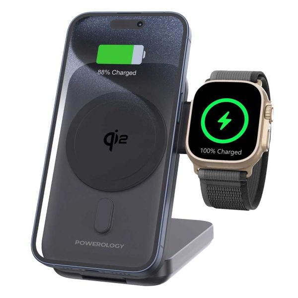 Powerology  10000Mah Qi2 - 15W Iphone 15 Magsafe Powerbank - Watch Charger Black