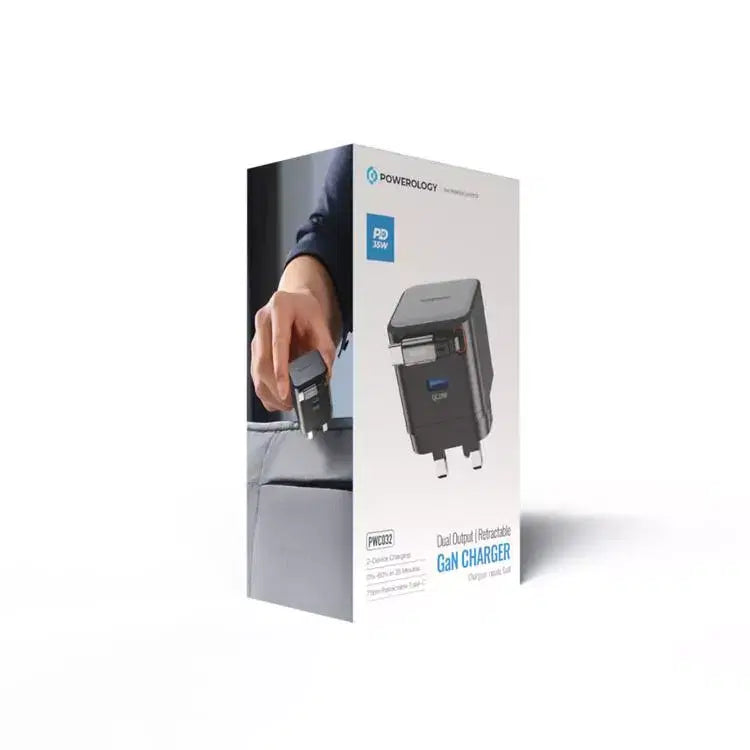 Powerology Dual Port | Retractable Gan Charger Black