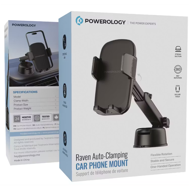 Powerology Raven Auto-Clamping Car Phone Mount Black