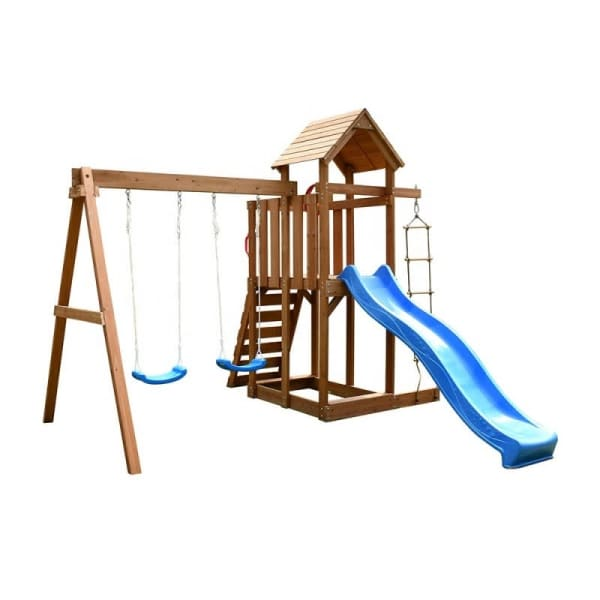 Outdoor Wooden Swing Climb & Slide Set Playset