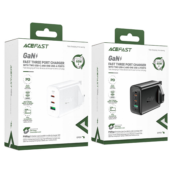 Acefast Fast Charge Charger A44 PD65W GAN (2XUSB-C + USB-A) UK