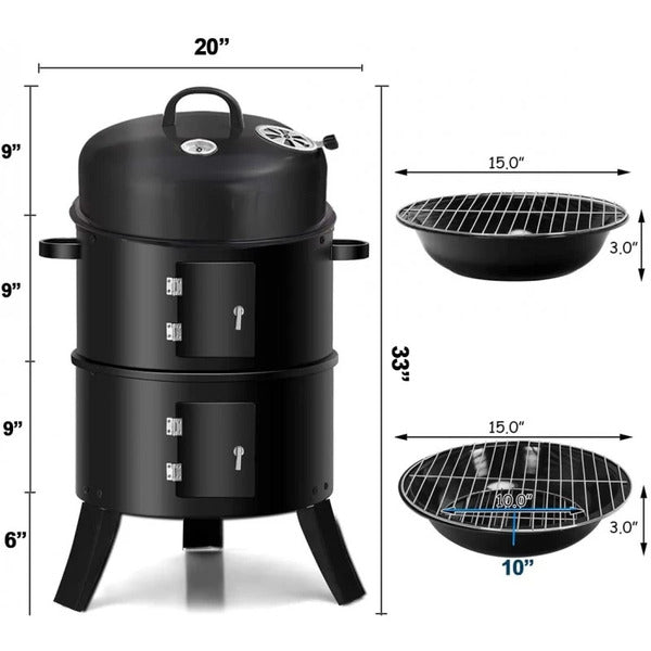 Portable Round Barbecue Grill 3 in 1