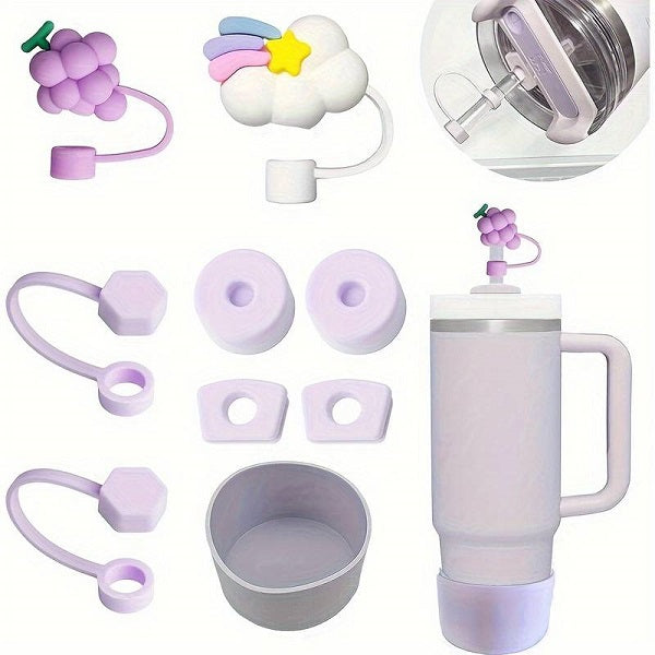 Silicone Protective Kit for Stanley quencher(Anti-Spill Stopper Caps-6Pcs/Straw Covers-2Pcs/Boot)-Light Violet