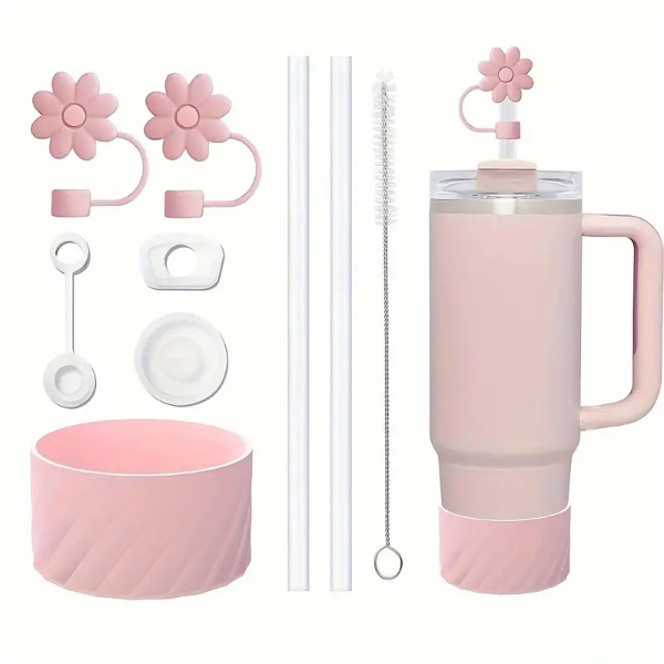 Silicone Kit for Stanley quencher  (Boot/Straw Cover/Straw-2Pc/Spill Proof-3Pc/Brush)-Pink