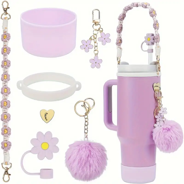 Silicone Kit for Stanley quencher  (Strap/Boot/Straw Cover/Charms-2Pc)-Purple