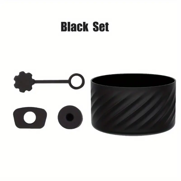 Silicone Kit for Stanley quencher (Spiral Pattern Cup Sleeve/Splash Proof Plug Set-3Pc)-Black