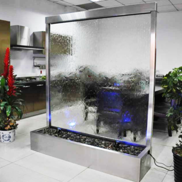 Try Season Stainless Steel Waterfall Partition with Glass & LED Lighting Decor