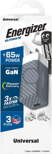 Energizer Ultimate 65W PD/QC Wall Charger with Universal Plug - Silver