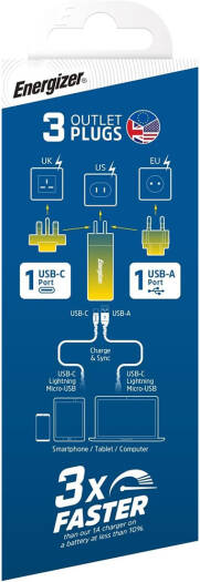 Energizer Ultimate 65W PD/QC Wall Charger with Universal Plug - Silver