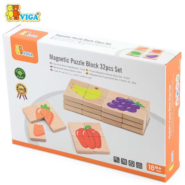 Viga Magnetic Puzzle Block - 32 pcs Set Fruits