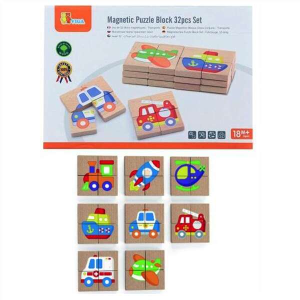 Viga Magnetic Puzzle Block 32pcs Set Transportation