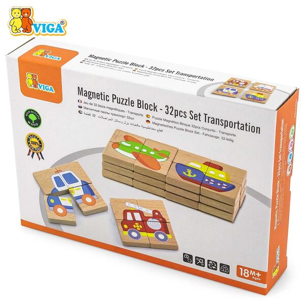 Viga Magnetic Puzzle Block 32pcs Set Transportation