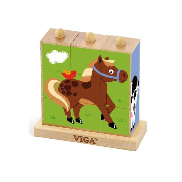 Viga Stacking Cube Puzzle Farm Animals