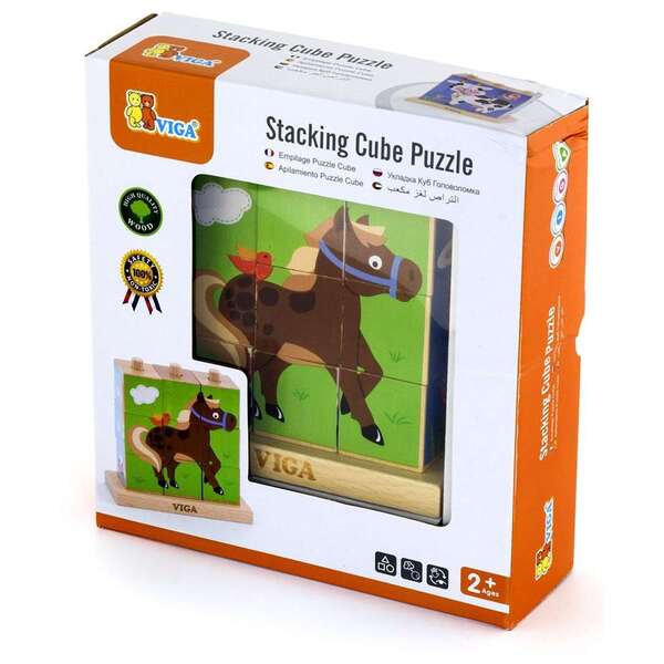 Viga Stacking Cube Puzzle Farm Animals
