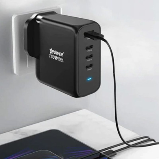 XPOWER 150W 4 Output PD 3.0/Qc/Scp Gan Wall Charger - Black
