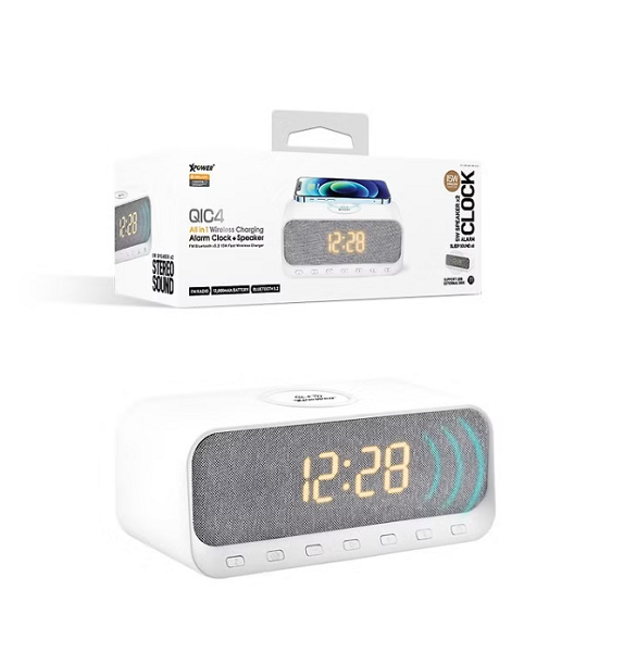XPOWER All-In-One 15W Wireless Charging + Bluetooth Speaker Alarm Clock - White