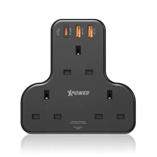 XPOWER  PD 20W 3 Outlet T-Shaped Extension socket - BLACK