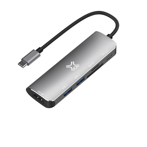 Xtrememac Type-C 6 in 1 Hub-HDMI 4K ، SD ، MSD Cards ، USB-C PD 60 WARTS ، 2 X USB 3.0 / USB 2.00