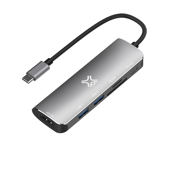 XTREMEMAC Type-C 6 In 1 Hub - HDMI 4K, SD, MSD Cards, USB-C PD 60 Watts, 2 x USB 3.0 / USB 2.00