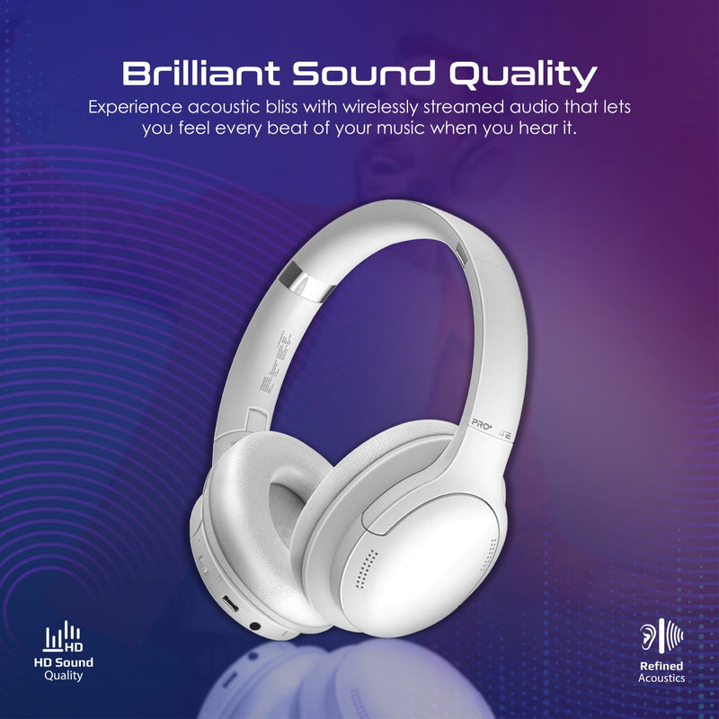 Promate LaBoca-Pro High Fidelity Over-Ear Wireless Headphones - White - TJRQXYO