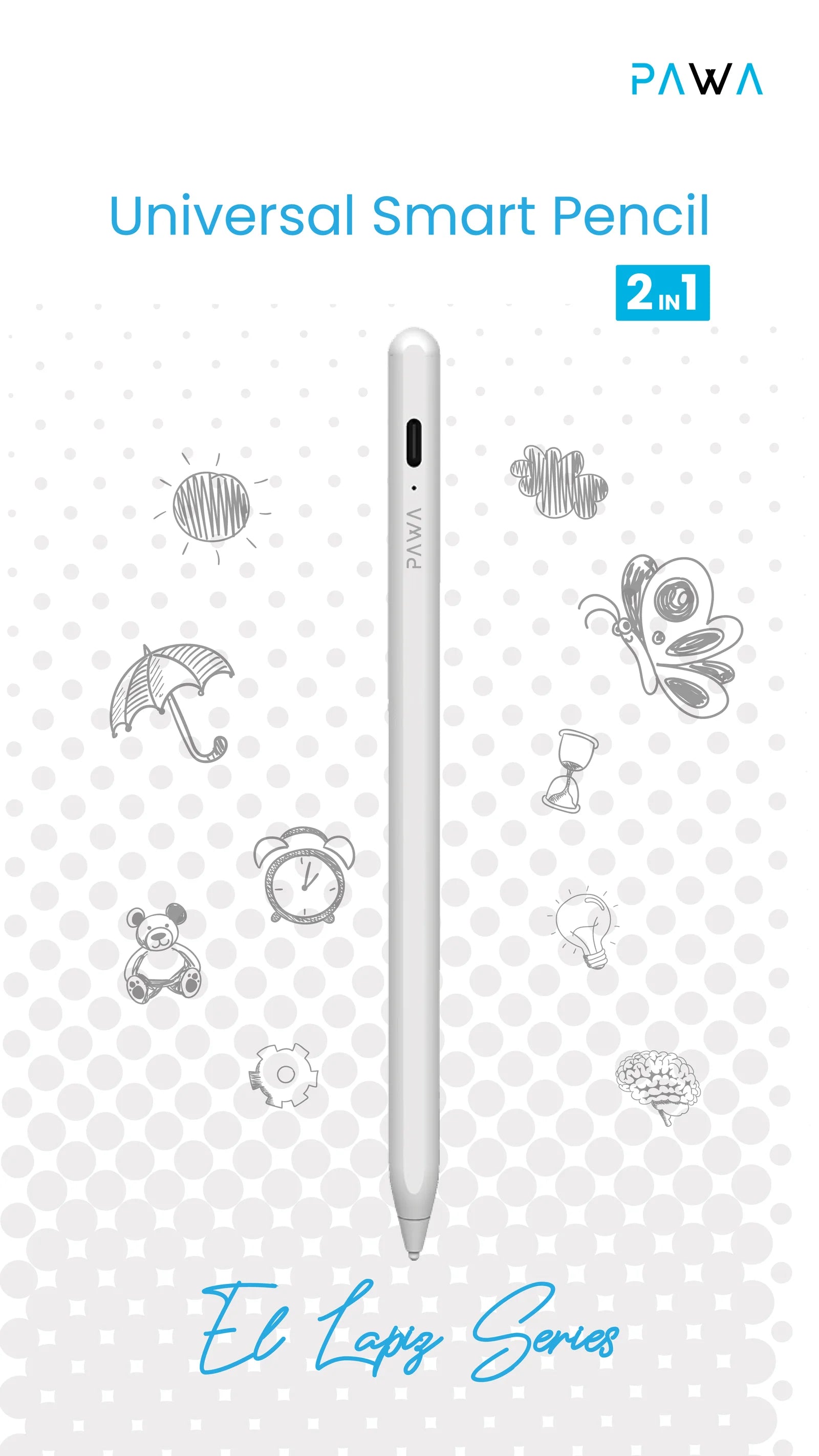 Pawa El Lapiz Series 2 in 1 Universal Smart Pencil With Palm Rejection - White