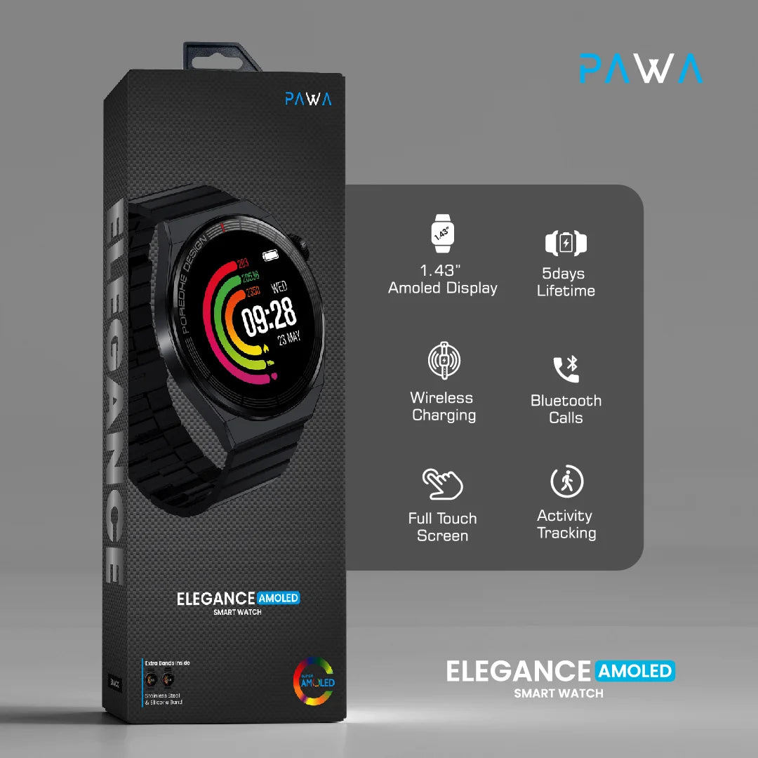 Pawa Elegance Smart Watch With Amoled Display - Black