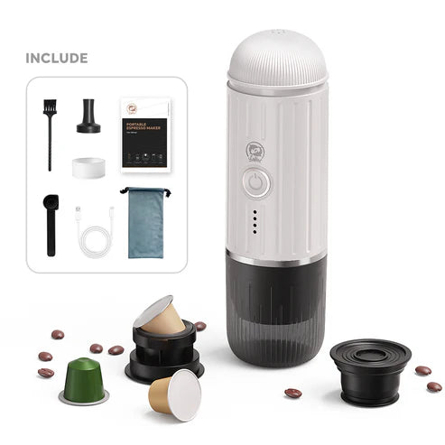 iCafilas 2-in-1 Portable Espresso Maker with Heating - White