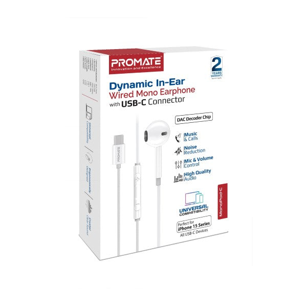 Dynamic In-Ear Wired Mono Earphone with USB-C - White - TJRCH5V