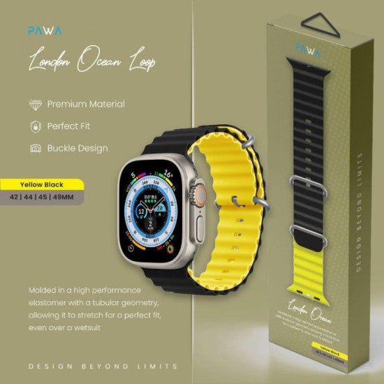 Pawa London Ocean Watch Strap Ultra/Series 8 49/45/44/42MM - Black/Yellow