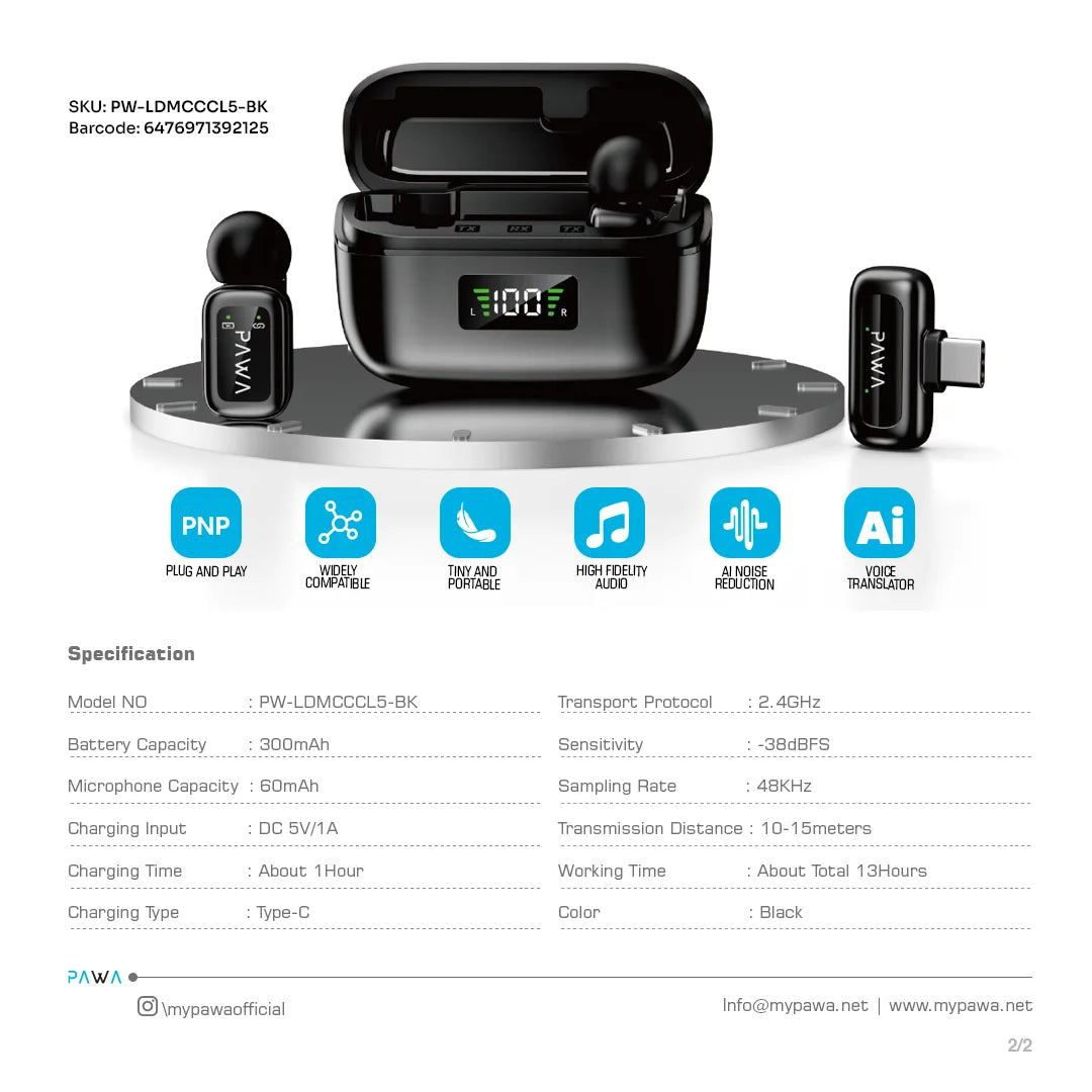 Pawa Mike M6 Microphone With AI Voice Modulation.
